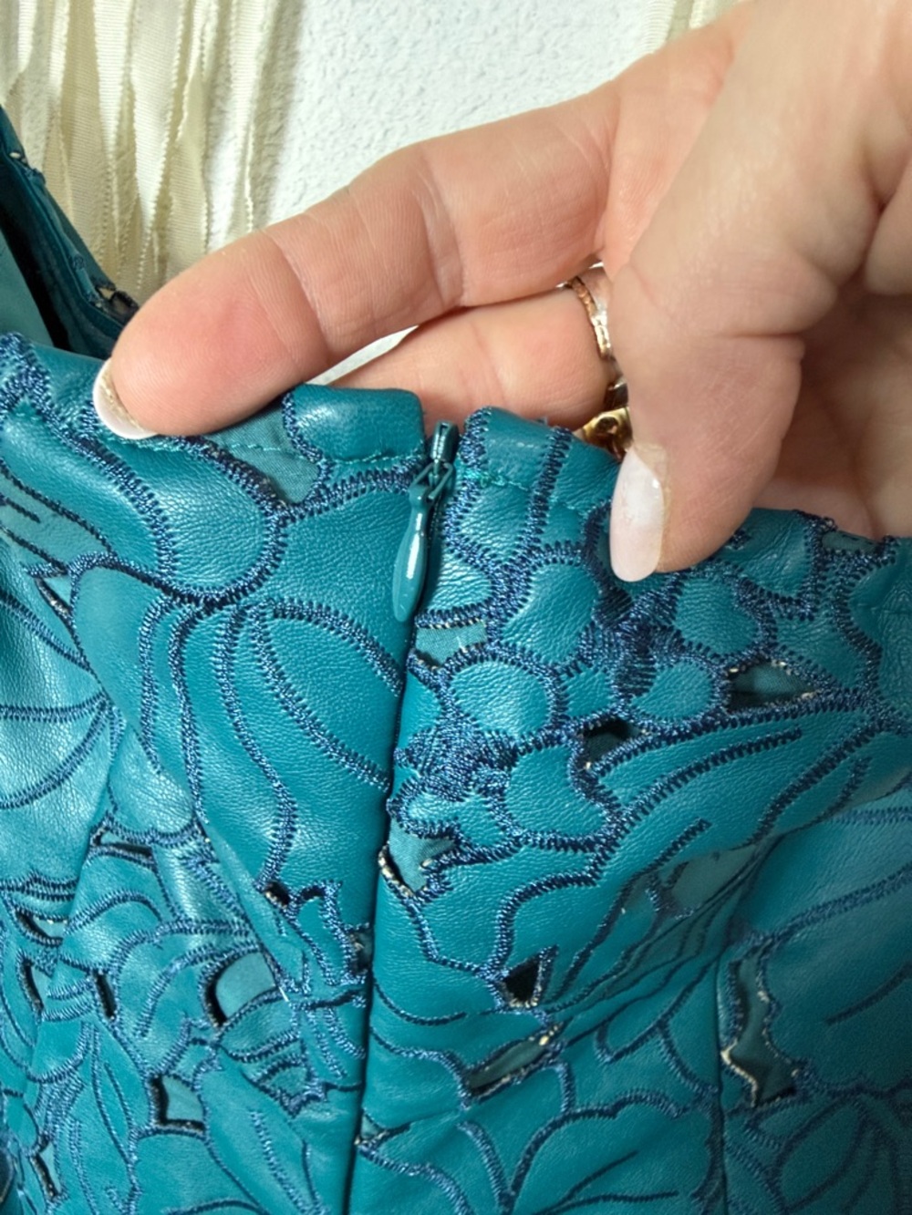 Cult Gaia Raylene Teal Lazer Cut Embroidered Strapless Midi Dress Size US6 - Picture 9 of 12